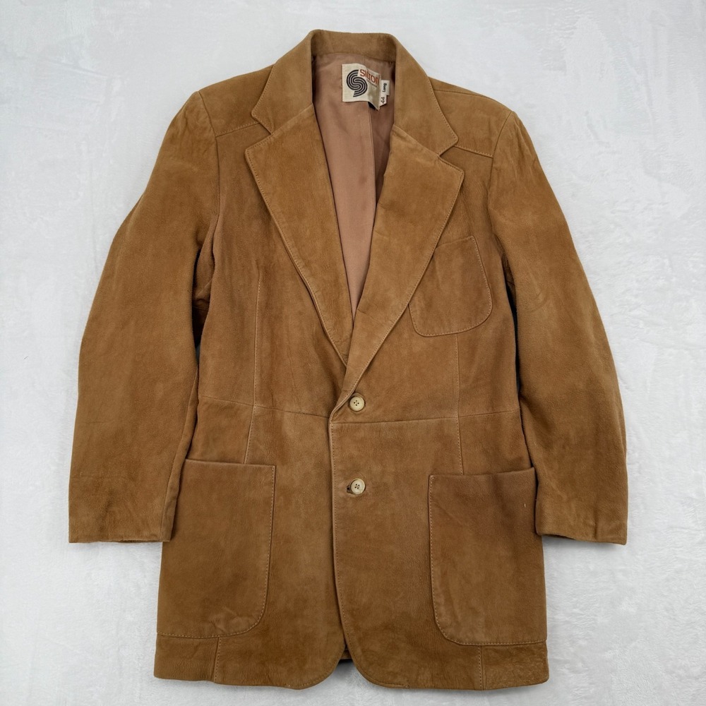 VTG Silton California Suede Leather Blazer Jacket Size 44 Long Padded Shoulders